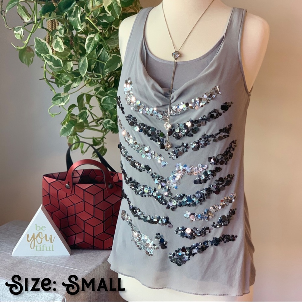 Gray Tank Top with Silver Sequins